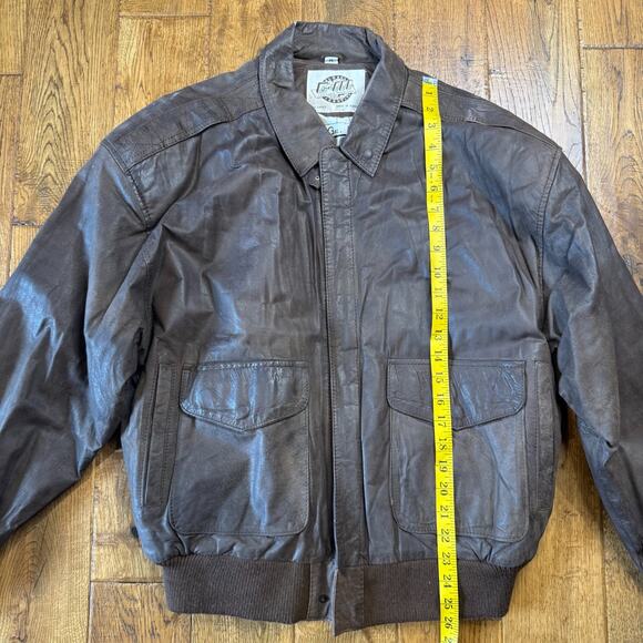 Vintage G-III Global Identity Brown Leather Bomber Jacket Size M Map Lined - Picture 7 of 7